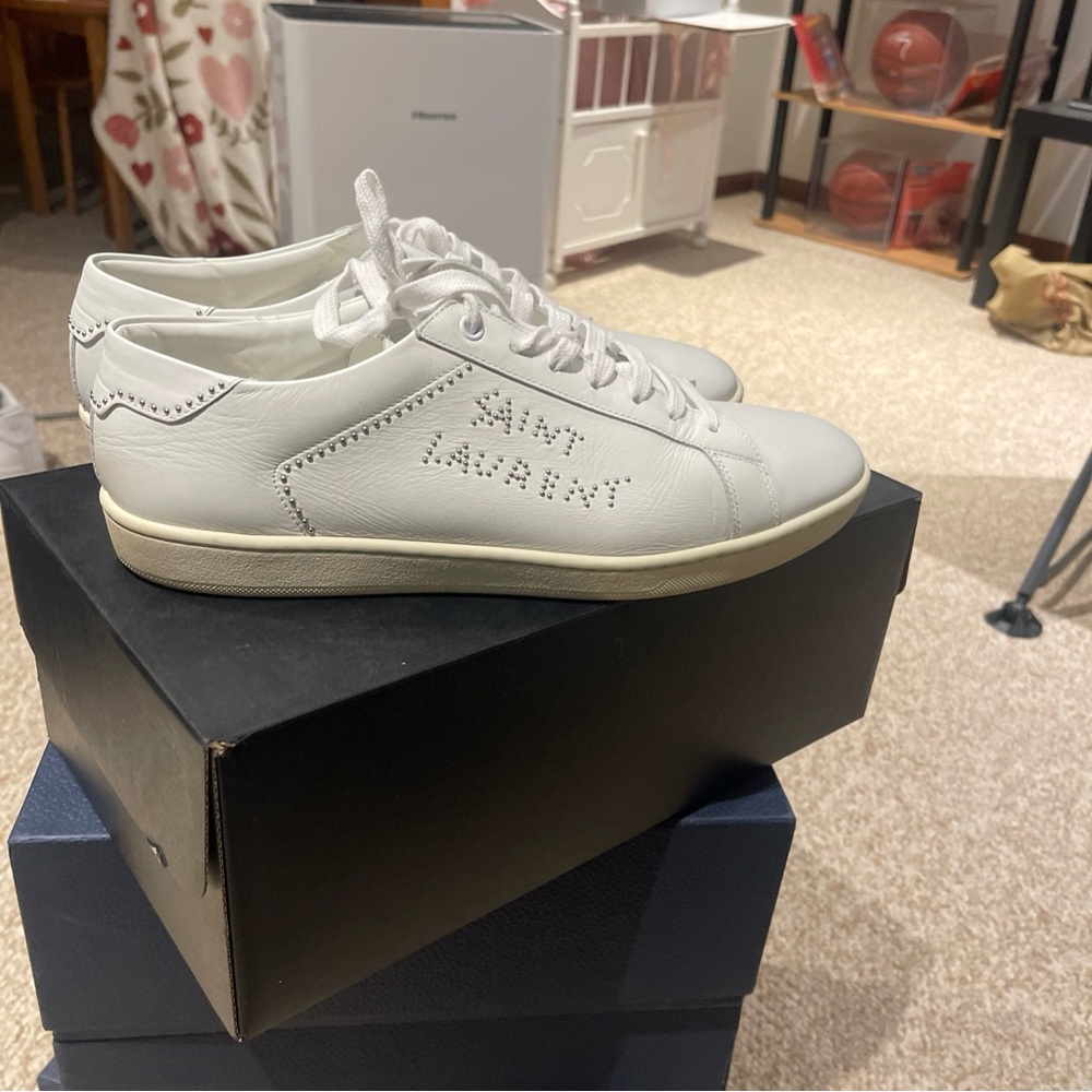 Saint Laurent court classic embroidered men’s sneakers size 45 us 12 - Picture 3 of 5
